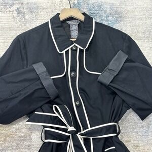 Vintage George Trench Coat Black White Belted Women's XL 16/18 Mod